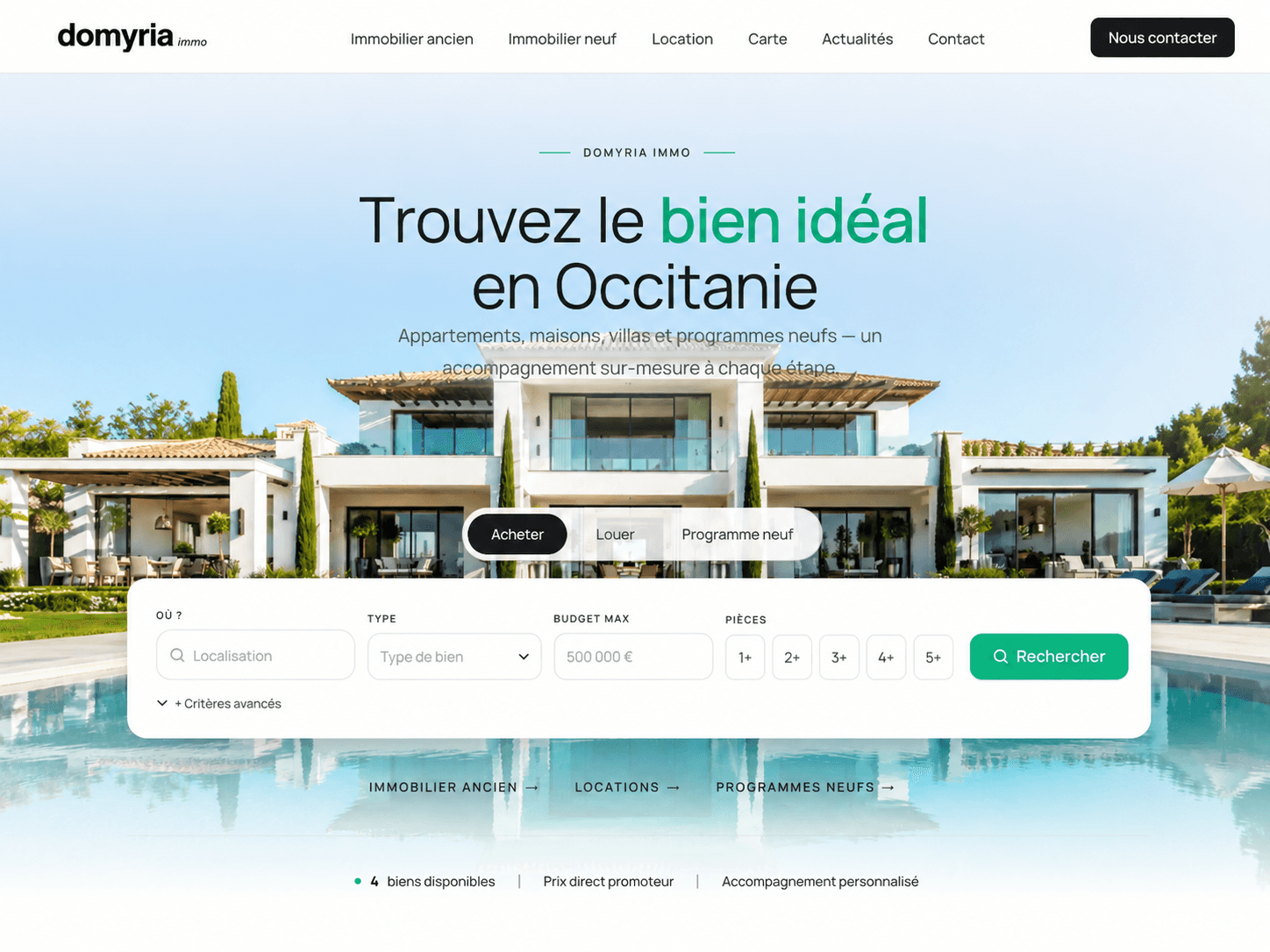 Aperçu du site internet immobilier Domyria