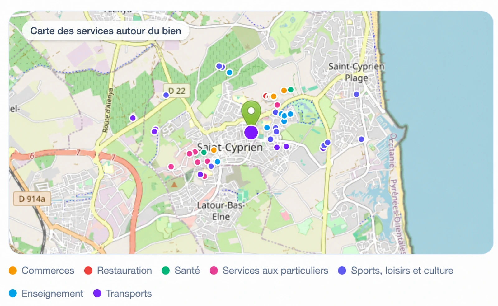 Aperçu des commodités et de la cartographie d'un rapport d'estimation Domyria