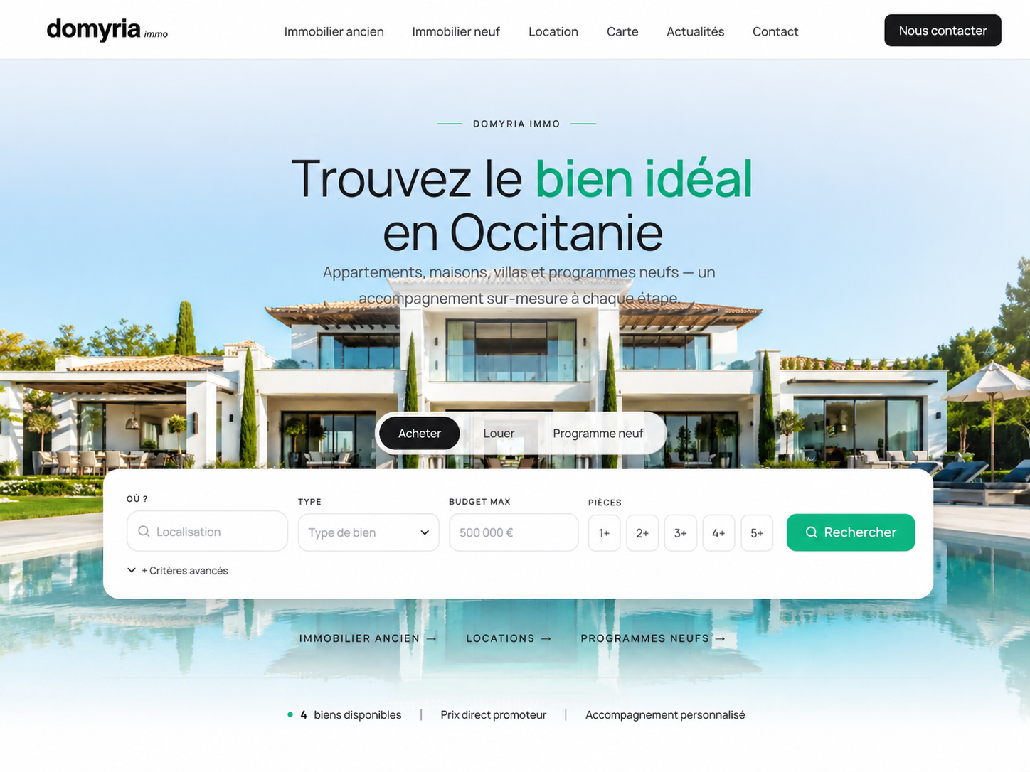 Aperçu du site immobilier Domyria — immo.domyria.fr